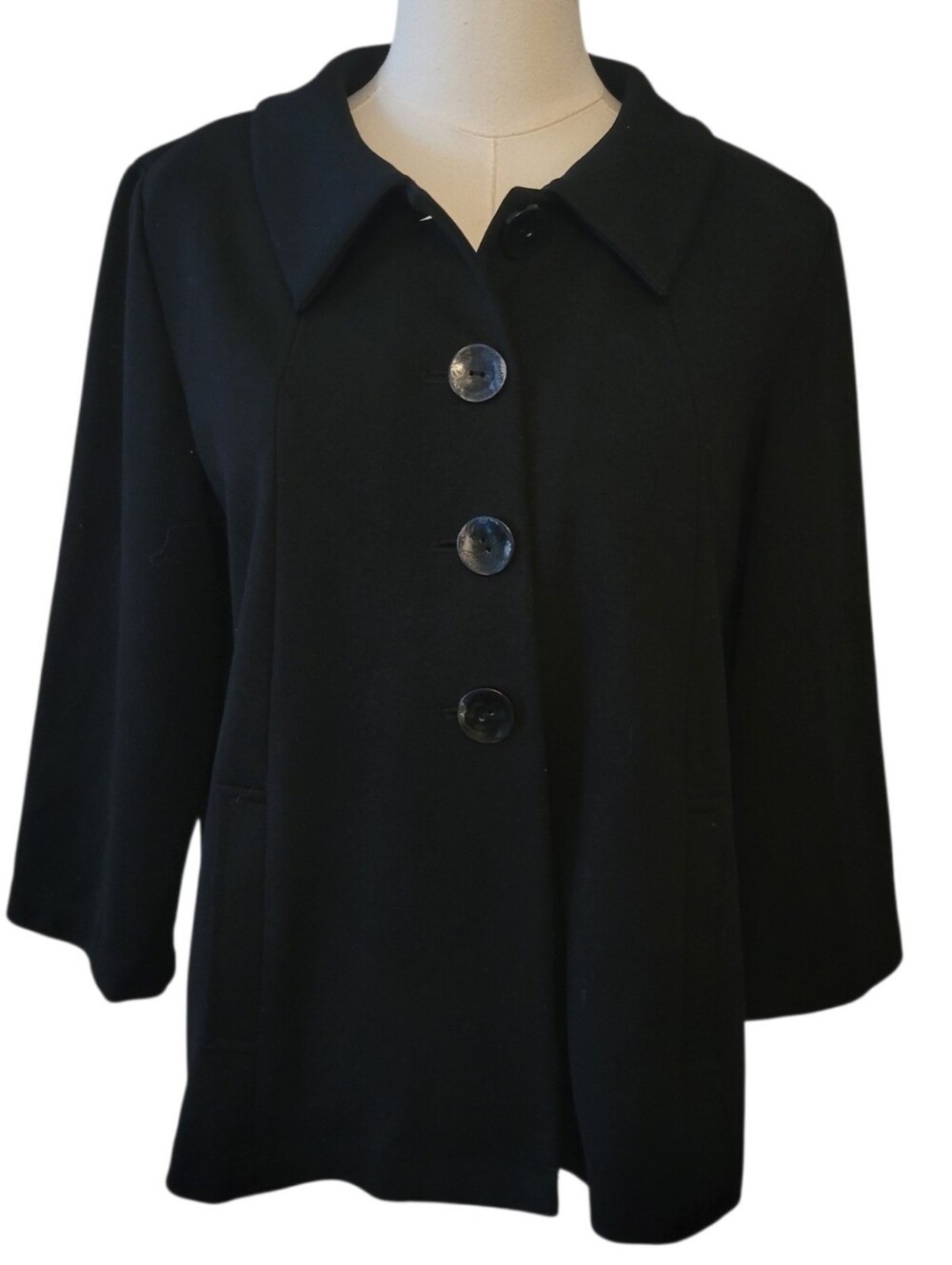 J. Jill Black Ponte Knit 1/2 Sleeve Swing Coat Size Medium